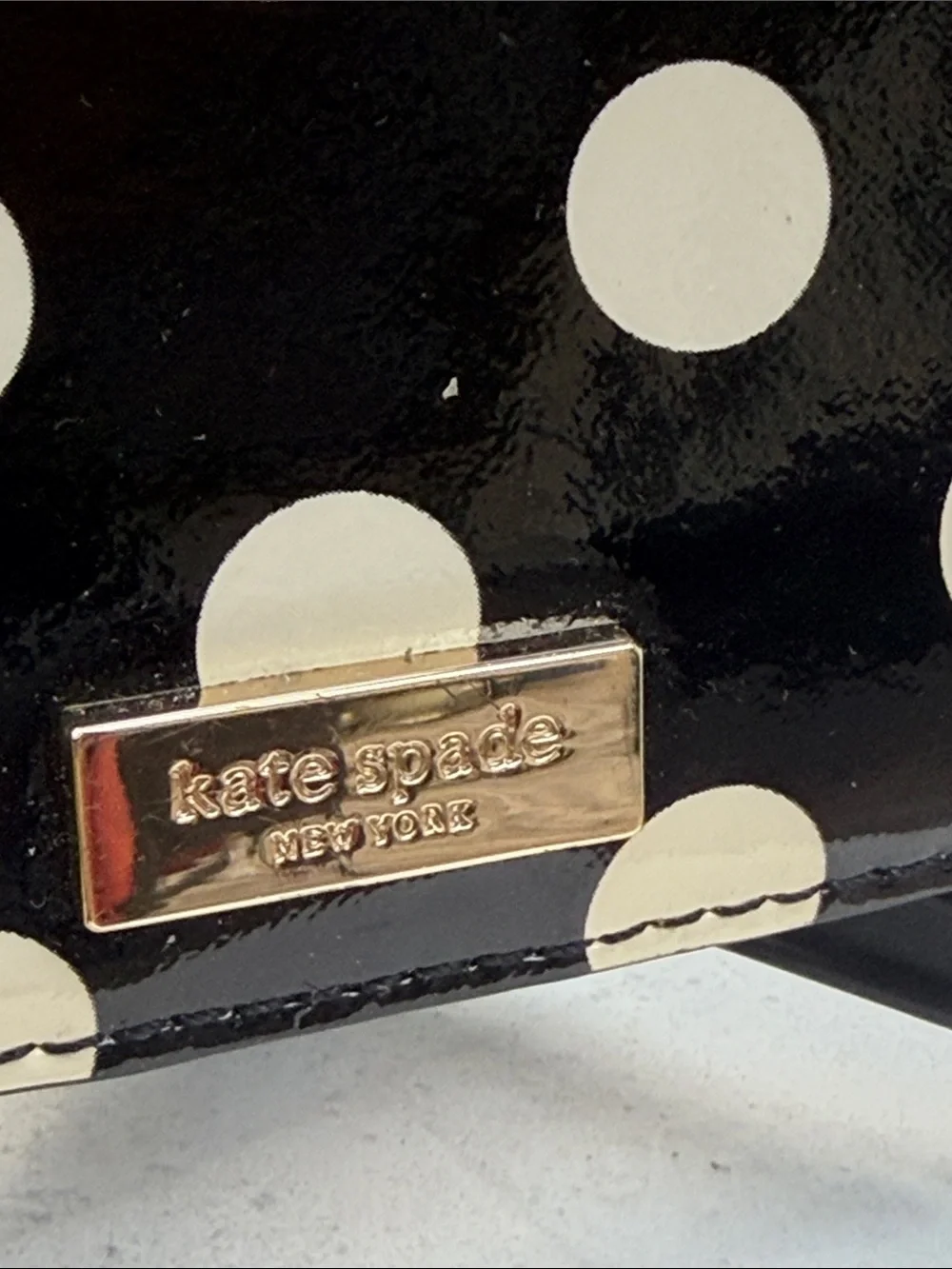 kate spade Black Patent Polka Dot Wallet with Cream Dots - Picture 2 of 16